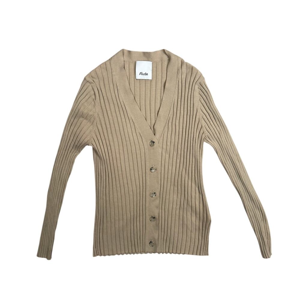 Allude Cotton Cashmere Ribbed Cardigan Button Brown Minimlist Medium